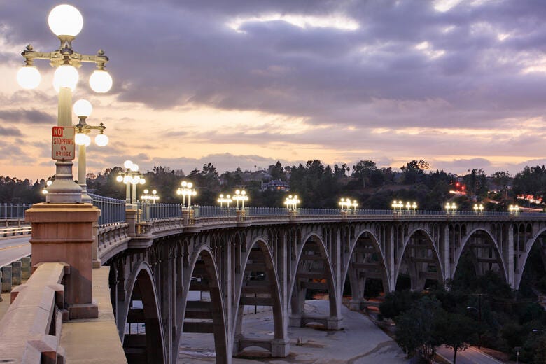 a bridge with lights on it